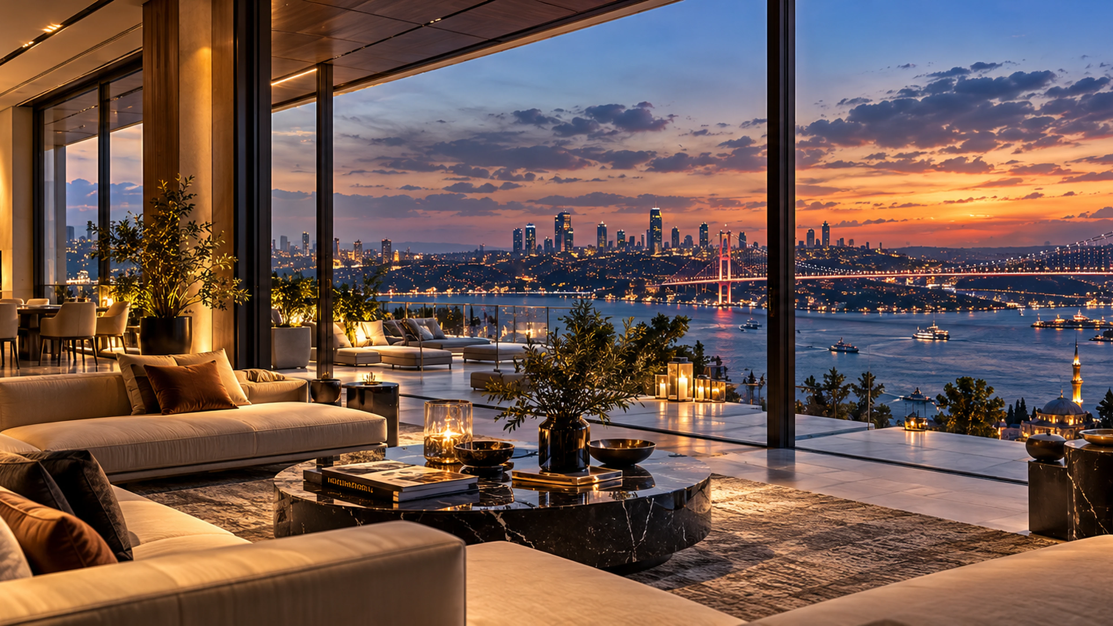 Luxury Istanbul residence interior overlooking the Bosphorus